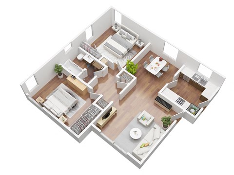 Floor plan for 2 beds, 1 bath, 1045 sqft